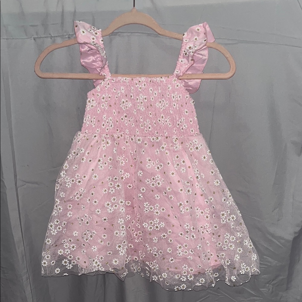 Pink Floral Dress with Ruffle Sleeves